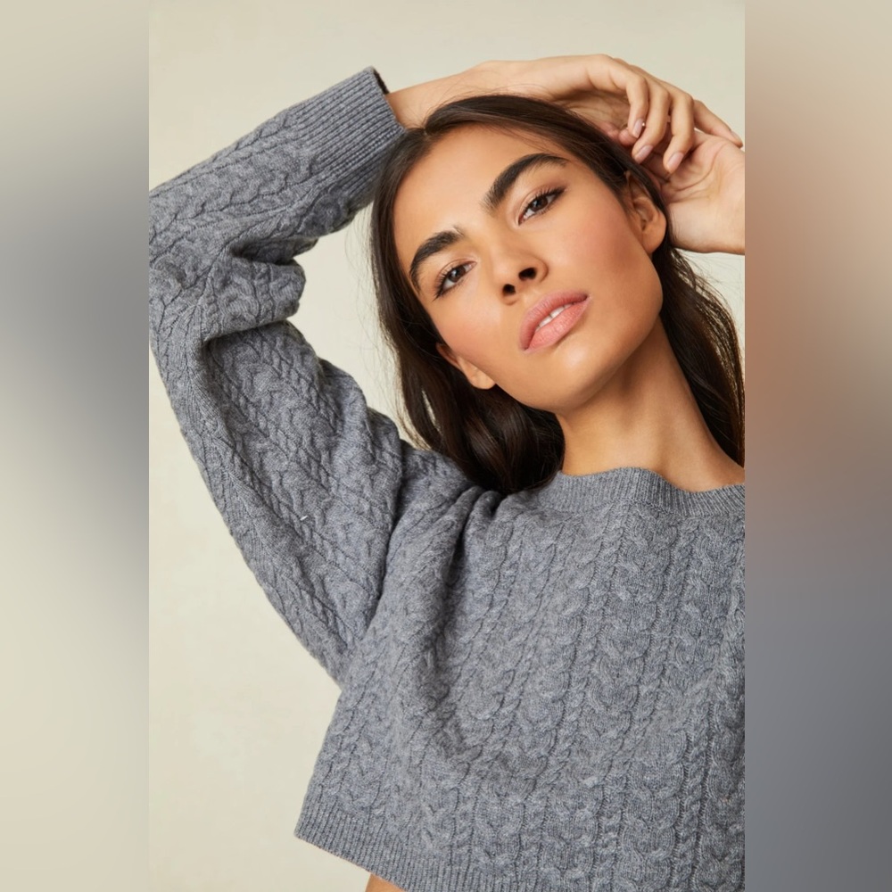 Loveshackfancy Calloway Shadow Gray Crop Knit Cre… - image 3